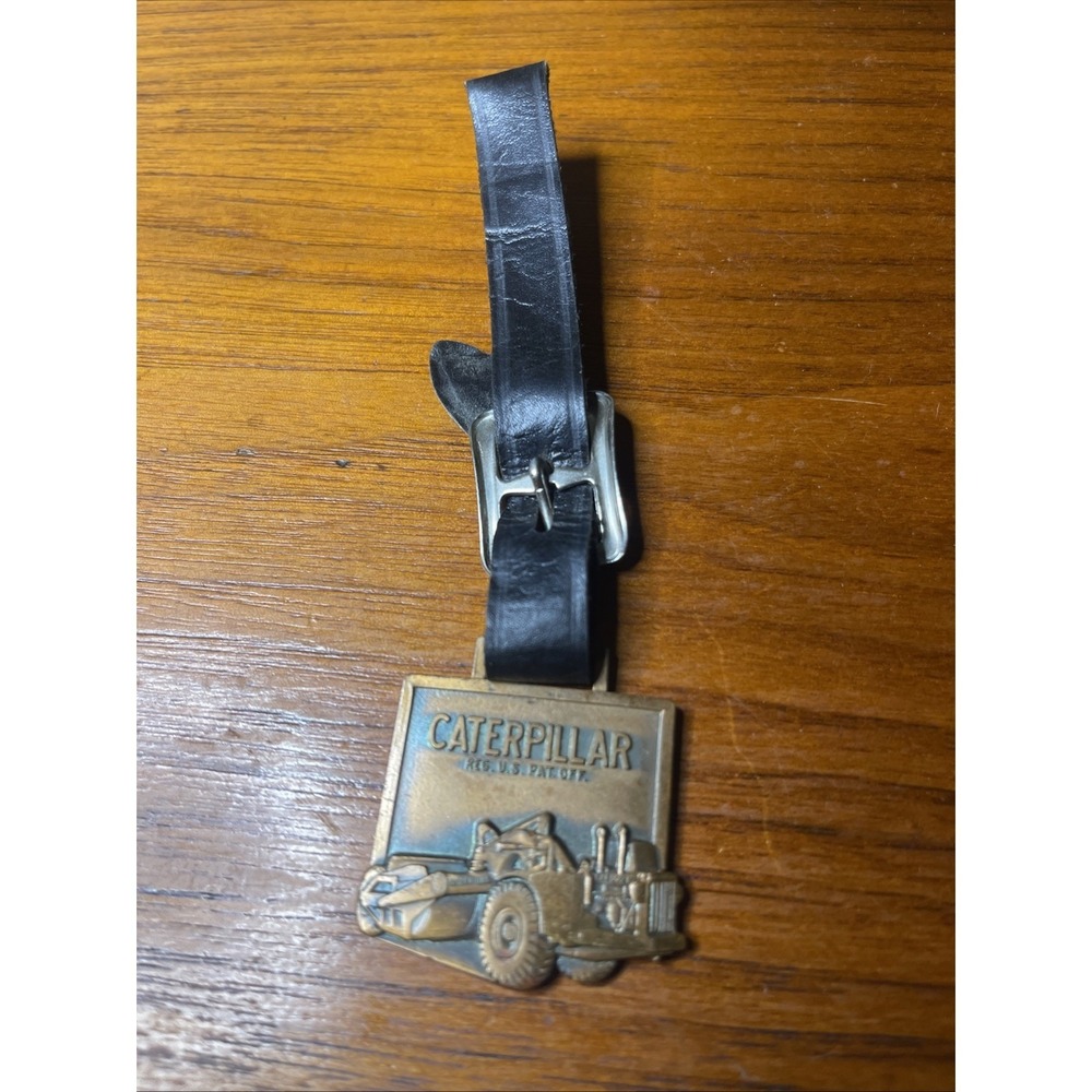 Vintage Caterpillar Tractor Co CAT Equipment Leather Luggage Tag Keychain